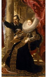 With its classical setting and resplendent finery Peter Paul Rubens's <i>Marchesa Maria Grimaldi and her Dwarf</i> (c.1607) prefigures the Grand Manner.