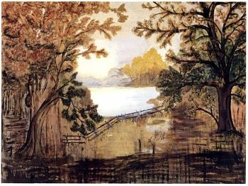 Fireboard created by Grandma Moses in 1918. Her first artwork made since childhood, it was painted to fill an empty space in her home.