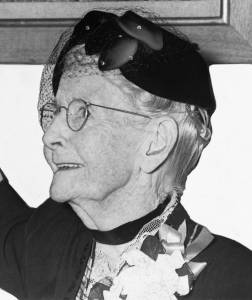 Grandma Moses in 1953, when donating her painting “Battle of Bennington”