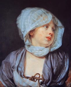 Despite their complicated relationship, Greuze's wife was subject for several of his works, including <i>Portrait of the Artist's Wife</i> (1745).