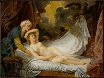 <i>Aegina Visited by Jupiter</i> (c. 1767-69). Greuze had written to Diderot in 1767 stating “I should very much like to paint a woman totally nude without offending modesty” which was likely a reference to this unfinished work.