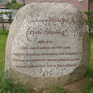 Heckel's Westerholz memorial stone. Between 1913 and the 1940s Heckel spent the summer months in Westerholz where he painted many landscapes and coastal scenes at the nearby Flensburg Fjord.