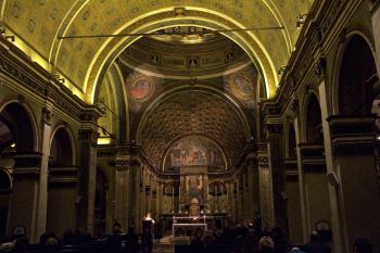 This photograph shows the view toward the illusionary choir area of Santa Maria presso San Satiro (1472-1482) created by Bramante.