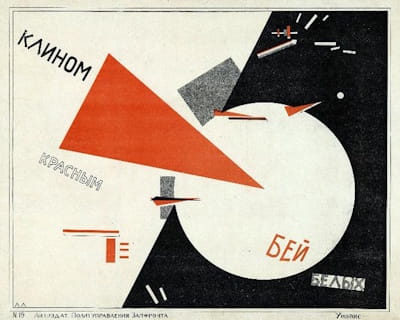 <i>Beat the Whites with the Red Wedge</i> (1919). The Constructivist El Lissitzky was one of the early influences on Hirschhorn.