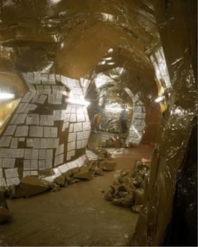 <i>Cavemanman</i> (2002) Hirschhorn said of the difficulty of touring his original installation, “It's not really important exactly where things end up, it's just important that they are there”.