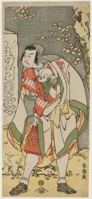 Hokusai cut his teeth producing woodblock prints, such as this <i>hosoban</i> entitled <i>Sakata Hangorō III as a Traveling Priest, actually Chinzei Hachirō Tametomo</i> (1791)
