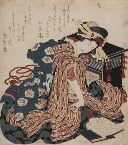<i>Woman reading a book</i> (1822) by Hokusai. Pictures of geishas were a very popular topic for Ukiyo-e artists.