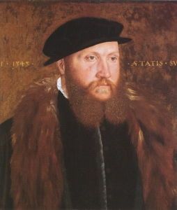 Man in Black Cap (1545) by John Bettes the Elder. This image shows Bettes' imitation of Holbein's later style, evident in portraits such as <i>Margaret Roper</i> (c.1535) and <i>Henry VIII at 49</i> (1540)