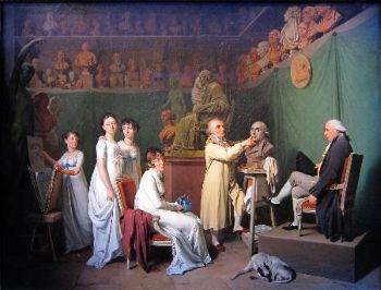اتخذ الفنان ليوبولد بويلي مواطنه كموضوع له في لوحة عام 1803 <i> Houdon in His Studio </i>.  يحتفل العمل بحبيبتين عظيمتين لهودون: النحت وعائلته (زوجته جالسة وبناتهم الثلاث في الصورة هنا).
