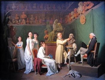 اتخذ الفنان ليوبولد بويلي مواطنه كموضوع له في لوحة عام 1803 <i> Houdon in His Studio </i>. يحتفل العمل بحبيبتين عظيمتين لهودون: النحت وعائلته (زوجته جالسة وبناتهم الثلاث في الصورة هنا).