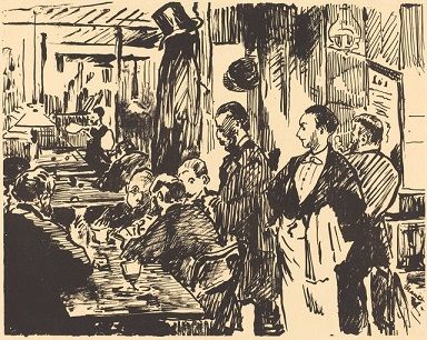 <i>At The Café</i> (1869) by Édouard Manet shows a group of artists gathering in a cafe to discuss their <i>avant-garde</i> ideas.