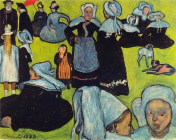 Émile Bernard's <i>Breton Women in the Meadow</i> (1888), an archetypal work of Cloisonnism.