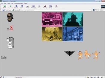 Teo Spiller's <i>Capriccess for Netscape</i>, 1996. Spiller has been an active digital artist since the mid-1990s. Presented through the early web browser Netscape, the piece provides “a series of short, unconnected, naughty, chaotic net.art pieces.”