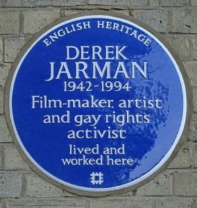 A blue plaque commemorating Jarman at Butler's Wharf in London.