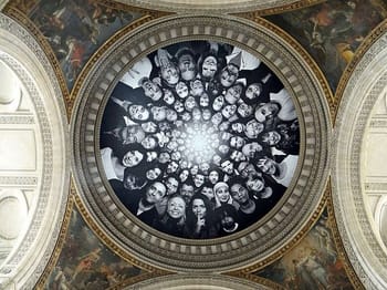 <i>Au Panthéon!</i> (2014). For this project, JR formed thousands of portraits into a mosaic that adorned the floors, ceilings and exterior of one of France's most famous monuments.