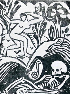André Derain's woodcut for Guillaume Apollinaire's <i>L'Enchanteur pourrissant</i> (1909). In his role as book editor, Kahnweiler would often call on his coterie of artists to provide original illustrations.