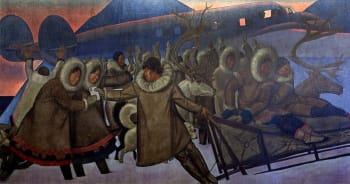 Rockwell Kent, <i>Mail Service in the Arctic</i>, 1937. This mural was part of a rare public commission, which he worked on for the United States Post Office headquarters in Washington, DC.