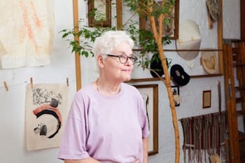 Photograph by Jason Bergman in the studio of Alison Knowles at Spring Street, New York, 2016