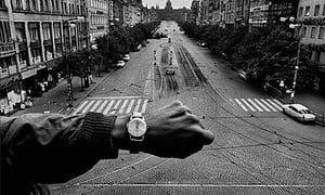 <i>Invasion 68, Prague (Koudelka asked a passerby to show the exact time when Soviet troops invaded Prague)</i> (1968)