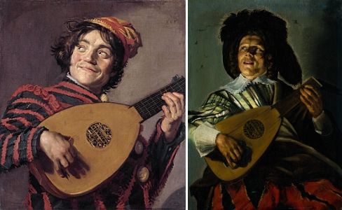 Frans Hals, <i>The Lute Player</i> (1623-24) on the right and Judith Leyster <i>Serenade</i> (1629) on the left. We can see the similarity in composition, as well as subject matter - partly from dominant trends in Dutch painting at the time, but also, potentially the two have worked together at some point. 