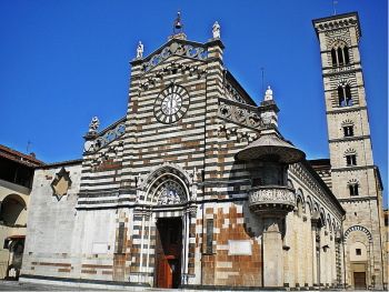 The western entrance to Prato Cathedral, where Lippi and his assistants worked on interior fresco cycles.