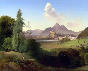 Johan Fischbach, <i>Salzburg von Parsch aus</i> (c. 1850). Makart's hometown, painted by his first teacher of fine art.