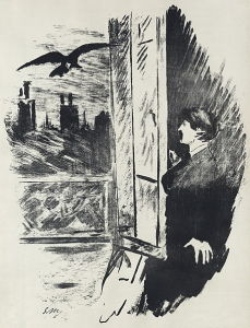 In 1875 Édouard Manet provided the illustrations for Stéphane Mallarmé's French translation of Edgar Allan Poe's “The Raven.”