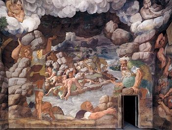 جمعت Sala dei Giganti (1532-34) لـ Giulio Romano بين الرسم الجداري والعمارة.  الأرضية منحدرة قليلاً إلى الأسفل لإحداث تأثير كارثي بشكل ساحق بعيد المنال.