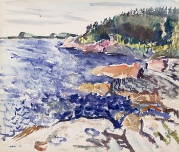 <i>Maine Coast</i> (1914). Marin said of his Maine landscapes, “Seems to me the true artist must perforce go from time to time to the elemental big forms — Sky Sea Mountain Plain […] But to express these you have to love these to be a part of these in sympathy. One doesn’t get very far without this love”.
