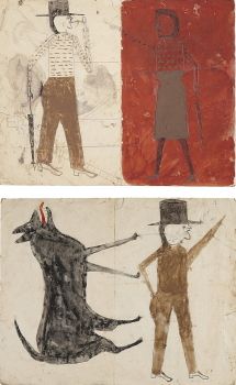 Bill Traylor, <i>Man on White, Woman on Red / Man with Black Dog</i> (1939-1942). Marshall first encountered the art of former slave Bill Traylor while studying at the Otis College of Art and Design in the late 1970s.