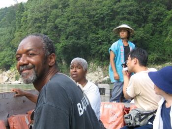 Marshall travelling down the Tenryu River during a 2008 visit to Japan.