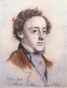 A fellow member of the Pre-Raphaelite Brotherhood, William Holman Hunt created this portrait of his close friend and colleague Millais in 1853.