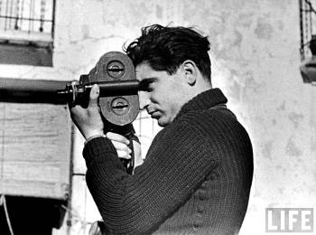 The early photojournalist Robert Capa went on infamous adventures to tell his stories in photographs and films. Photograph by Gerda Taro