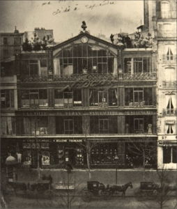 Atelier Nadar, 35 Boulevard des Capucines, 1860. Nadar's monumental, attention grabbing signature featured prominently on the façade of his four-story studio on the popular Parisian Boulevard des Capucines.