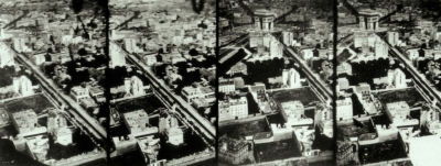 Nadar, Aerial view of Paris, 1868. A modern print from the original negative, these images are among the few surviving aerial views Nadar made over Paris. This view shows the grand boulevards leading to the Arc de Triomphe in the center of Paris.
