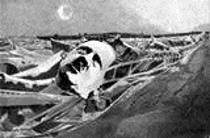 One of the postcards created by Nash that included Hitler's face on a destroyed aircraft dump