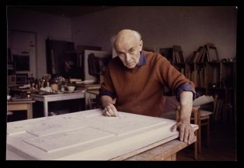 Photograph of Nicholson in his studio by Felicitas Vogler