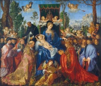 Albrecht Dürer's <i>Feast of the Rose Garlands</i> (1506) has been described by art historian Olga Kotková as “a very significant work of the European Renaissance...because it was born of the conjunction of two traditions: those of Germany...and of Venice.”
