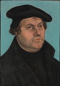 <i>Portrait of Martin Luther</i> by the Workshop of Lucas Cranach the Elder (1532) shows the austere and powerful presence of the man whose thought dominated Northern Europe.