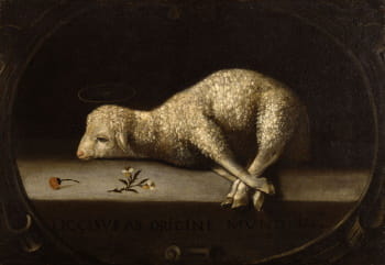 Recalling Zurbaran's model, Óbidos produced several versions of <i>The Sacrificial Lamb</i> (ca. 1670-84), which symbolizes the salvation we find in the sacrifice of Christ.