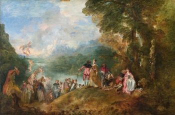 Antoine Watteau's Pilgrimage to Cythera (1717) is both a celebrated Rococo masterpiece and his reception piece for the French Academy, painted upon graduating.