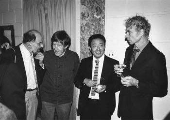 Allen Ginsberg, John Cage, Nam June Paik & Merce Cunningham New York City (December 19, 1983). Photograph by Hank O'Neal