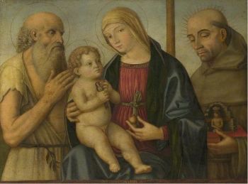 والد بارميجيانينو ، لوحة فيليبو مازولا <i> العذراء والطفل مع القديس جيروم والطوباوي برناردينو دا فيلتري </ i> (حوالي 1494-1505)