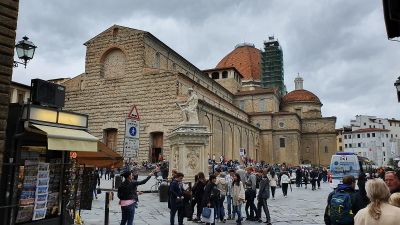 The Basilica di San Lorenzo in Florence as it appears today. Pontormo devoted the last ten years of this life to painting frescoes inside this basilica, which were completed following his death by Bronzino. The frescoes unfortunately do not survive today.