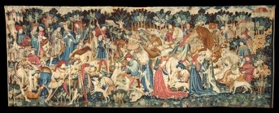 <i>The Devonshire Hunting Tapestry: Boar and Bear Hunt</i> (1425-30). Example of a medieval tapestry of the type that influenced the Pre-Raphaelites