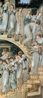 Edward Burne-Jones's <i>The Golden Stairs</i> (1880) exemplifies his turn from Naturalism to greater decoration in painting