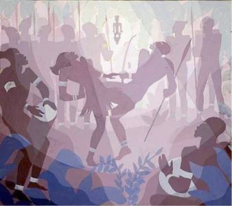 Aaron Douglas, <i>Aspects of Negro Life: The Negro in an African Setting</i> (1934), oil on canvas, Fisk University
