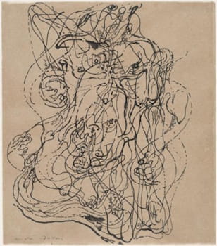 André Masson, <i>Automatic Drawing</i>, 1924. This painting exemplifies Surrealism’s automatism technique, where the artist suppresses conscious control to let the unconscious mind guide the creation, seeking to reveal hidden thoughts and desires.