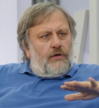 Slovenian philosopher Slavoj Žižek at the Bookfair of Leipzig, 2015. Žižek shifts the analysis of films from the realm of imaginary identification, as emphasized in Screen theory, to examining how films engage with the viewer’s unconscious desires and ideological constructs.
