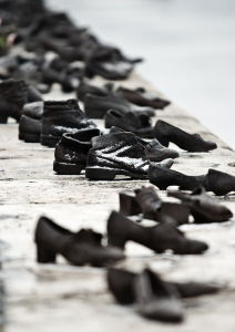 <i>Shoes on the Danube</i> is a monument in Budapest, Hungary, represents the Hungarian Jews were forced to remove their shoes at the river's edge before being shot and killed by fascist Arrow Cross militiamen during World War II.